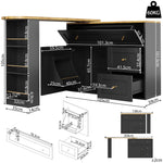 Extendable Bar Table with Storage and Snack Shelf, Black