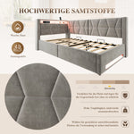 Upholstered Bed 90x200 cm with Storage & LED, Grey Velvet