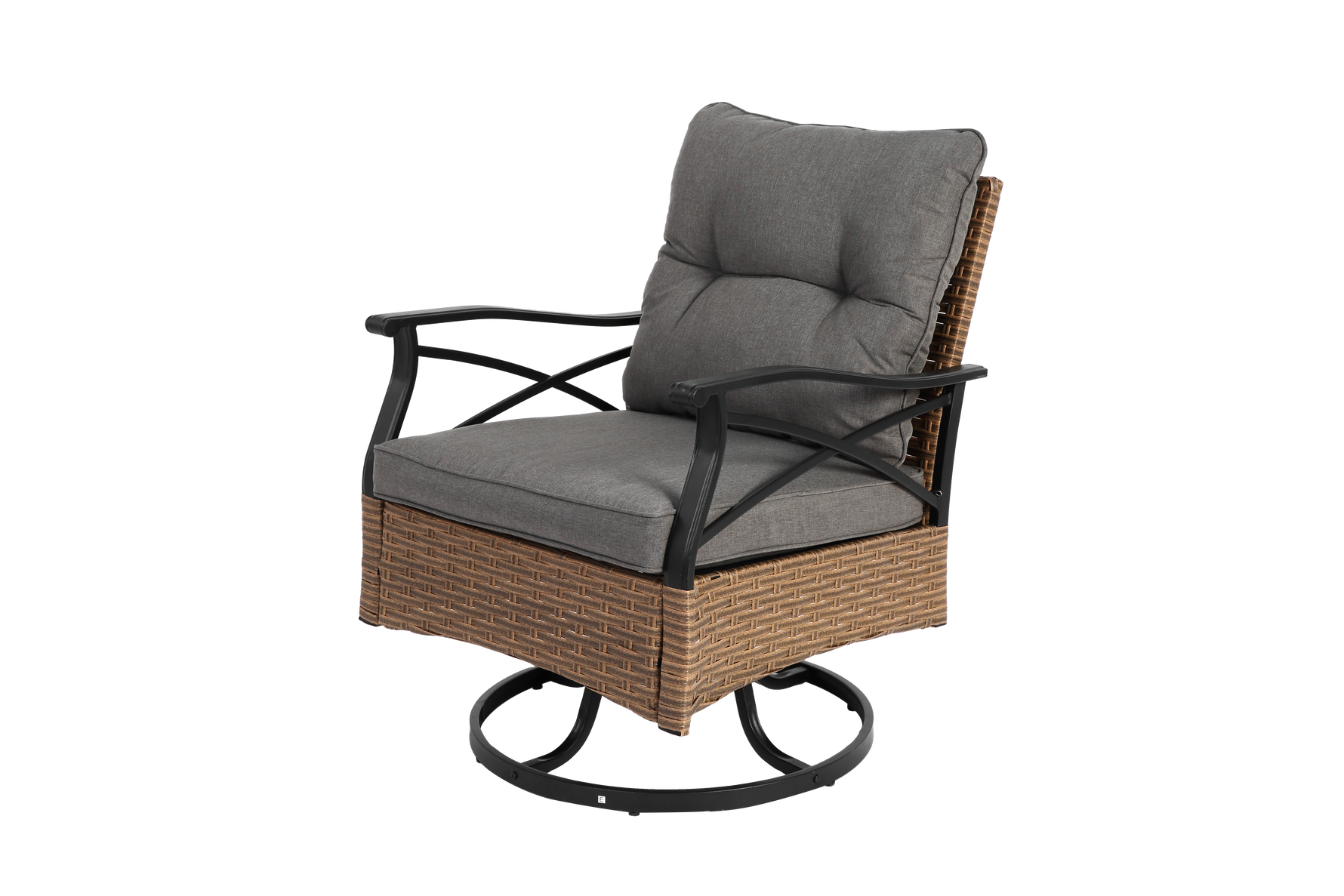 Outdoor Swivel Rocking Chair Set, 3 Pieces with 1 Table and 2 Chairs, 350lb Support, Brown Wicker