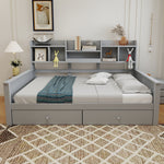 Sofa Bed 90x200 with Drawers & Shelves, Solid Wood Grey