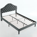 Full Upholstered Platform Bed Frame, 140x200cm, Velvet Gray