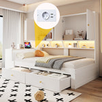 Multifunctional Bed 90x200cm with Desk, LED & Storage - White