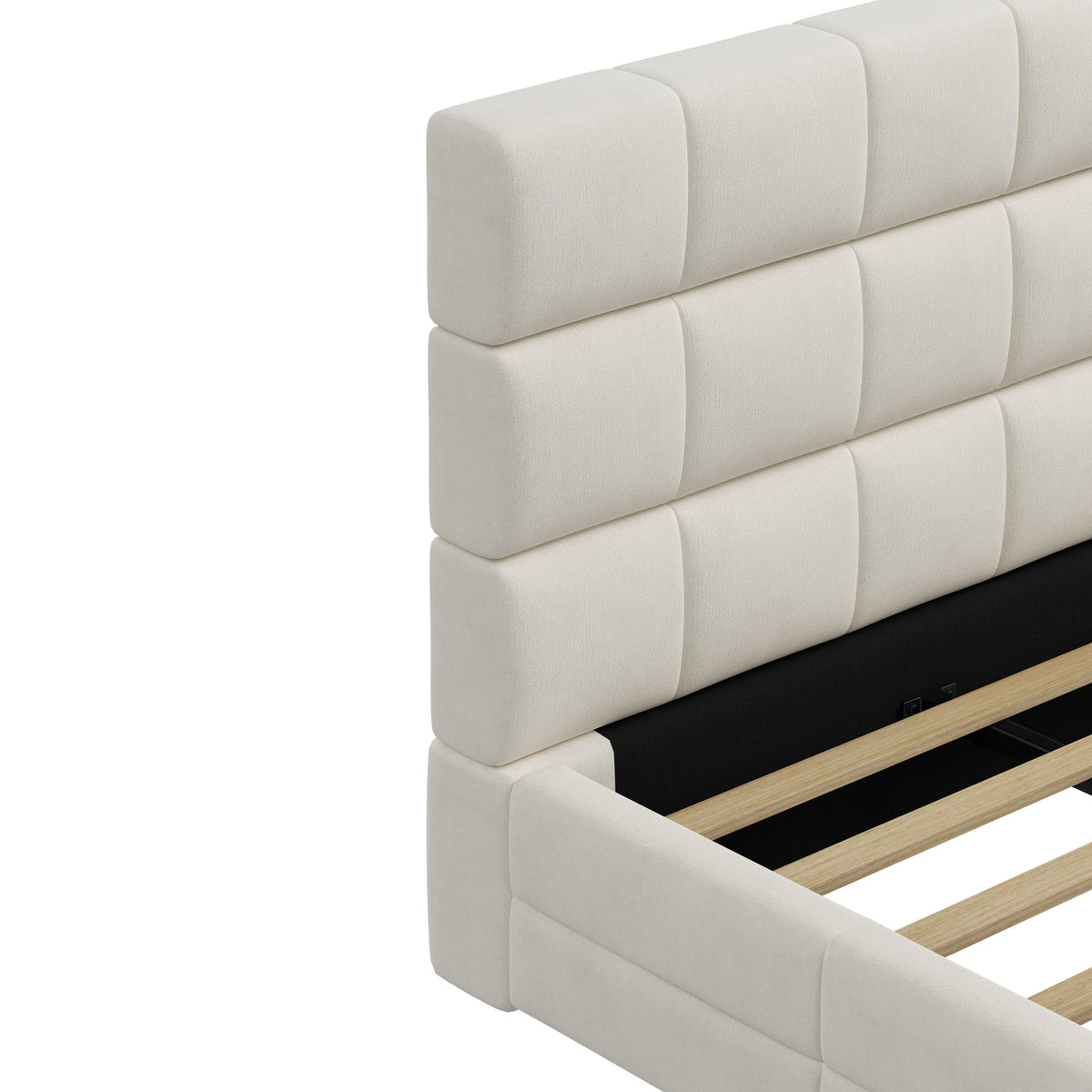 Upholstered Platform Bed Frame, 180x200 cm - Beige