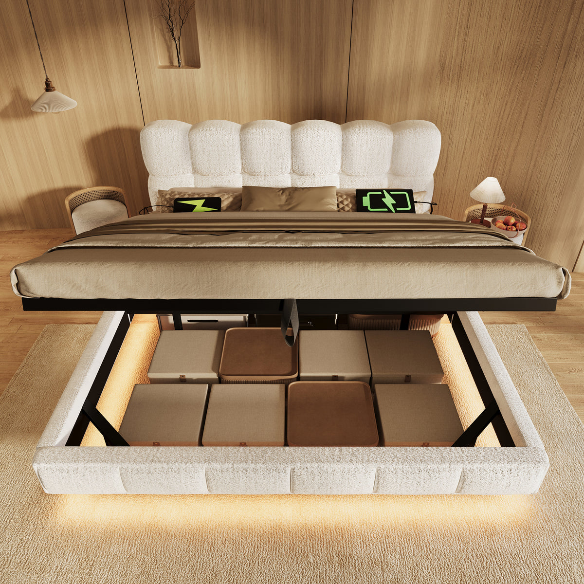 Sofa Bed 90x190cm with Pull-Out Bed & LED Storage, Dark Grey Velvet