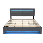 Upholstered Bed 140x200cm USB LED Light 4 Drawers - Grey