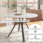 Dining Table and Chair Set 5-Piece Round Marble Table 4 Ergonomic Chairs Black Metal & Black Suede