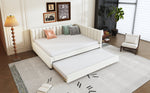 Upholstered Bed 140*200, Pull-Out Sofa Bed with Slatted Frame, Velvet Fabric Beige