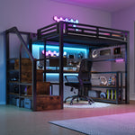 Loft Bed 140x200cm with Desk & Storage Staircase, Black Metal