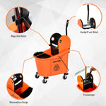 Cleaning Trolley, 36L Bucket & Wringer, Black/Orange