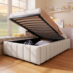 Upholstered Bed 90x200cm Hydraulic Storage - Beige