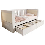 Sofa Bed with 2 Drawers and Rounded Armrests, 90x190cm, White Wood
