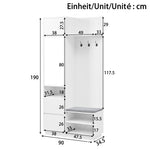 Compact Wardrobe with Mirror, Bench & Shoe Cabinet, White MDF