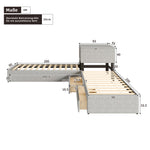 Corner Bed with Trundle & Storage, 90x200 cm, Grey Linen