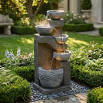 Garden Fountain with LED Lighting and Water Pump, Artificial Stone, Grey