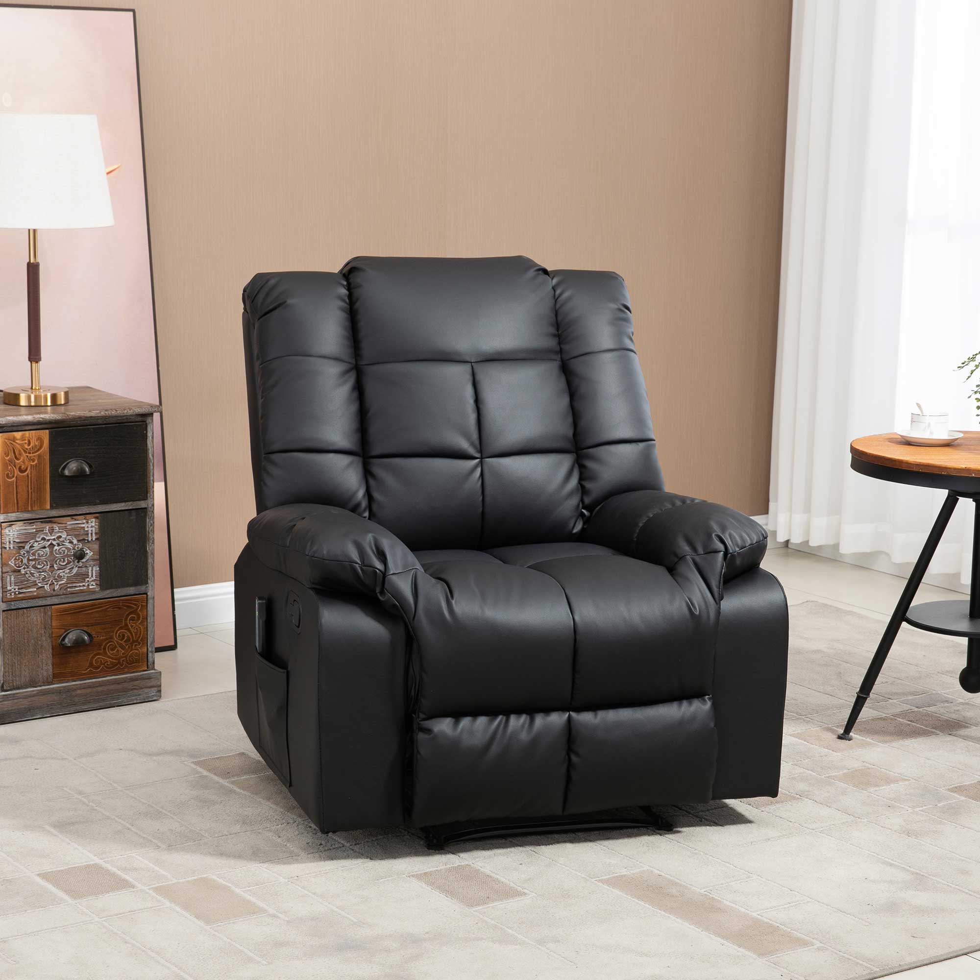 Electric Massage Chair Recliner Faux Leather Wood Steel Black