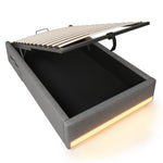 Upholstered Bed 90x200cm Hydraulic Storage with LED & USB/Type-C Ports Grey