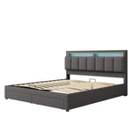 Upholstered Bed 180x200cm with Hydraulic Storage & LED, Grey Linen