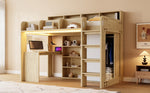 Multifunctional Loft Bed 90x200cm with Desk & Wardrobe, Wood