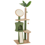 Cat Tree 139cm, with Cat Cave, Sisal Scratching Posts, Green