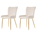 Velvet Dining Chair Set of 2 Gold Metal Legs Lumbar Support - Beige