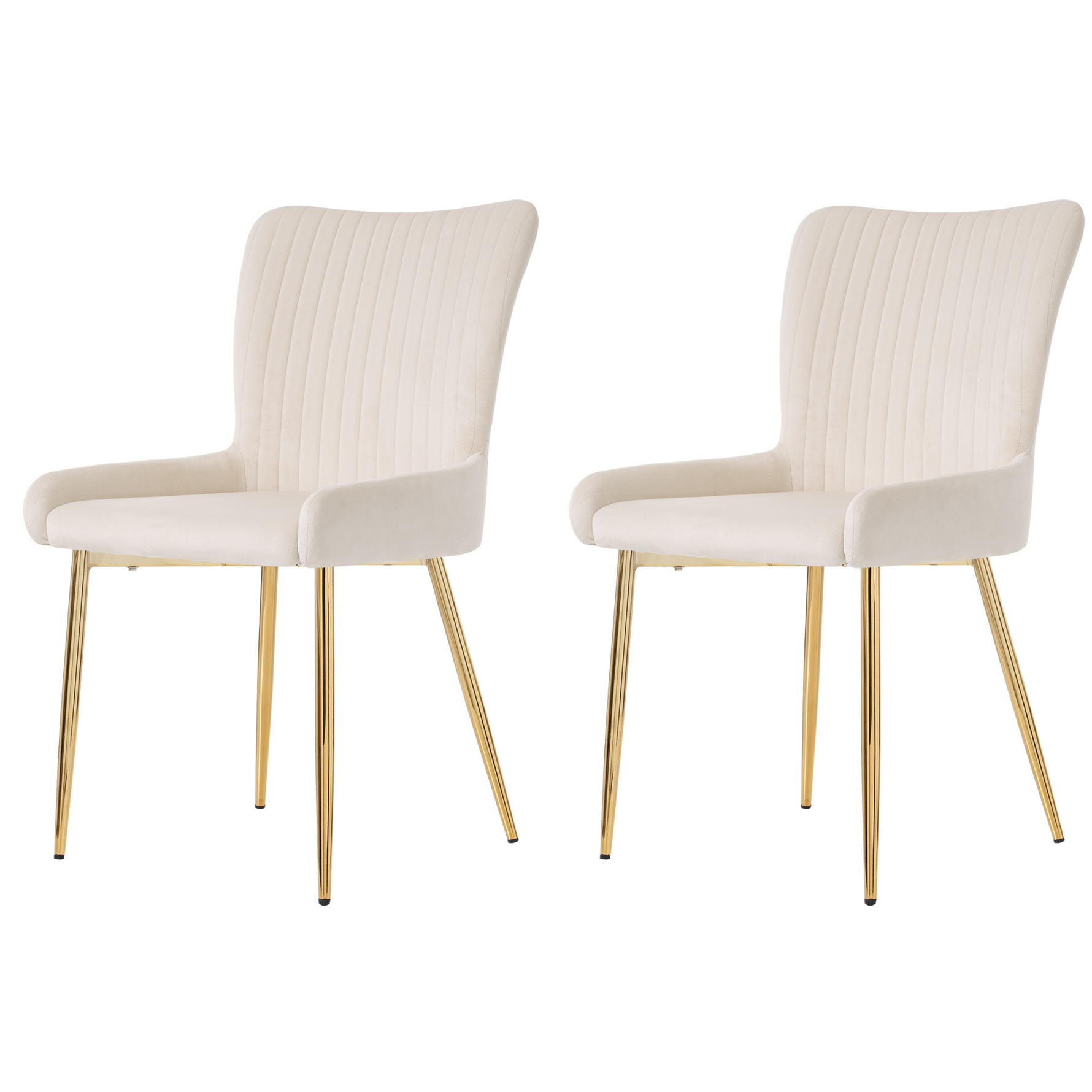 Velvet Dining Chair Set of 2 Gold Metal Legs Lumbar Support - Beige