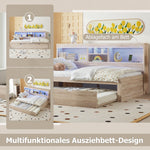 Daybed with Pull-Out Bed, LED Lights and USB Port, Natural Finish