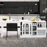 Bar Table, Extendable 360° Rotating with Storage & Glass Door, White