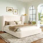 Upholstered Double Bed 160x200 with Hydraulic Storage, Beige Bouclé