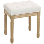 Linen Stool Upholstered Padded Seat Wooden Legs - Beige