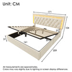 Upholstered Bed with LED Headboard, Charging Station and Storage, 160x200 cm, Beige Velvet