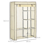 Wardrobe Foldable, 2 Clothes Rails & 6 Compartments, Fabric Cream