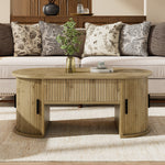 Modern Height-Adjustable Coffee Table with Hidden Storage and Sliding Doors, Wood