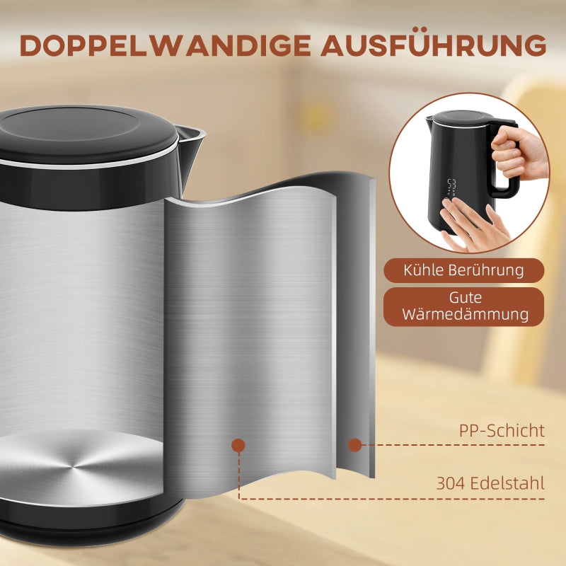 Kettle Toaster Set, 1.5L Kettle 2 Slices Toaster 2200W, Black