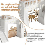Bunk Bed with Slide, Storage Stairs and LED Light Strip, White Solid Wood