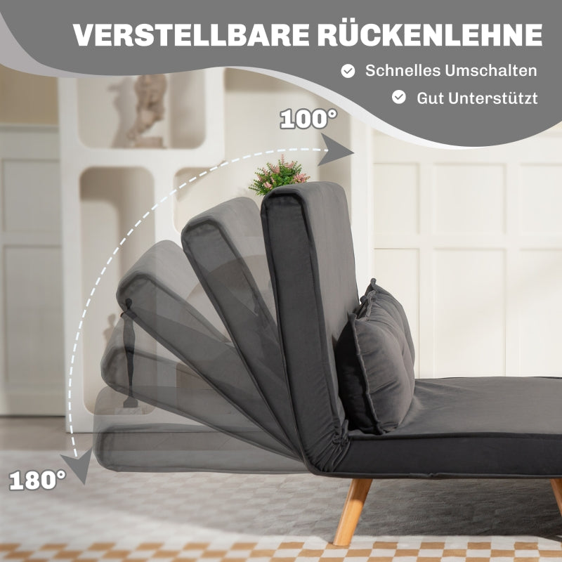 2-Seater Sofa Bed, Adjustable Backrest, Fabric Upholstery, Grey