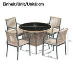 Modern Garden Furniture Set with Round Table & 4 Chairs, Rattan