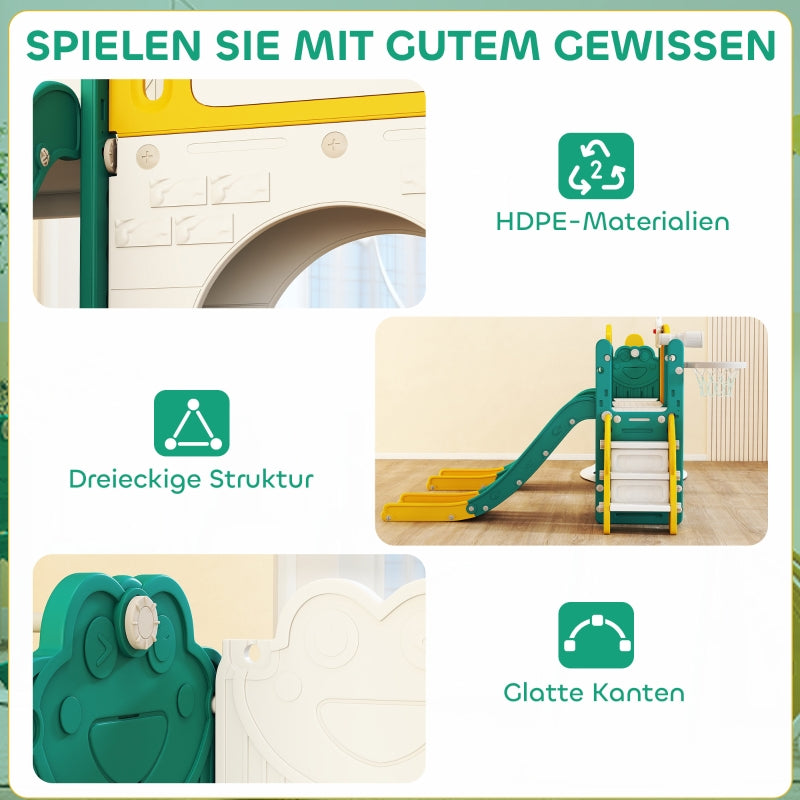 9-in-1 Toddler Slide and Swing Set with Basketball Hoop, Telescope and Drawing Board, Yellow and Green