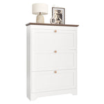 Shoe Cabinet with 3 Doors and Large Capacity, White Wood Look
