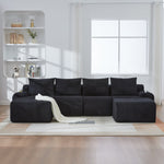 Modular 4-Seater Sofa with 2 Ottomans, Cup Holders and Storage, Black Corduroy