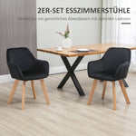Kitchen Chairs, Set of 2 Ergonomic with Armrests, Polyester Wood, Black