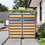 Trash Can Storage Box with Lockable Two Doors and Planting Area, Ventilation, Steel