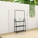 3-Tier Plant Stand, Hanging Rod Hooks 137cm High, Metal Black
