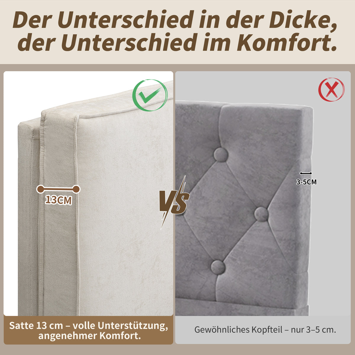 Upholstered Double Bed 160x200cm, Slatted Base, Beige Chenille
