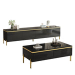 Modern Luxury TV Cabinet & Coffee Table Set - High-Gloss Gold Edges Storage