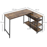 Corner Desk with Shelf and Drawer, L-Shaped, Rustic Brown Chipboard Metal