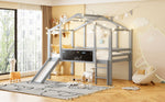 Children's Loft Bed 90x200cm, Slide, Ladder & Graffiti Board, Solid Wood Grey