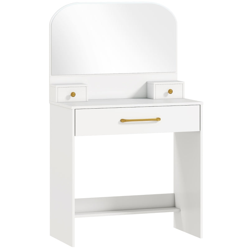 Dressing Table with Mirror, Compact 3 Drawers, White