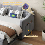 Upholstered Bed Sofa, 2-in-1 Multifunctional with Socket & Storage Bag, Light Grey Velvet