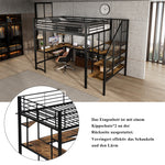 Iron Loft Bed with Desk & Storage, 120x200cm, Black Iron + MDF