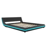 Floor Bed 140x200cm LED Ambient Light - PU Black